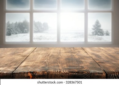 Desk And Window And Winter Time 