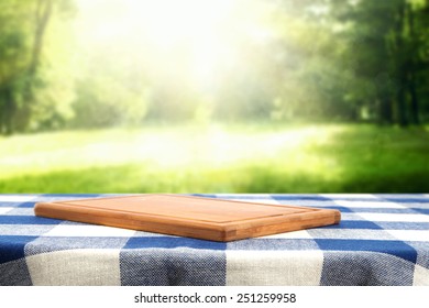 Desk Of Wood Spring Time And Sunny Day 