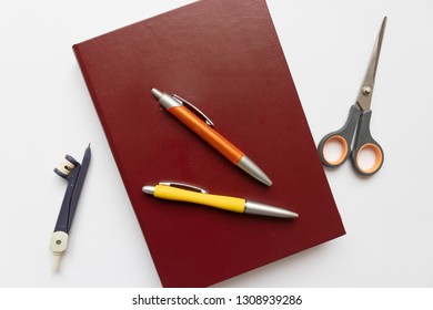 Desk Work Materials with a White Background