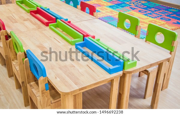Desks Chairs Kindergarten Classroom Stock Photo Edit Now 1496692238