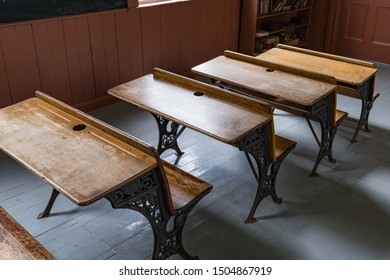 Desks Lined Up In An Old One Room School House