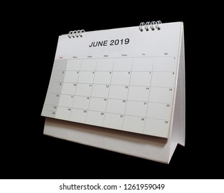 Desktop Calendar Of June 2019 Isolated On Black Background.