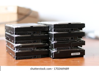 Desktop Computer hard disk, group of old hard disks