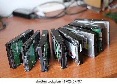 Desktop Computer hard disk, group of old hard disks