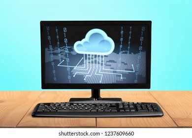 Desktop computer  and keyboard  on background