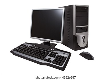 Desktop computer with lcd monitor, keyboard and mouse, 