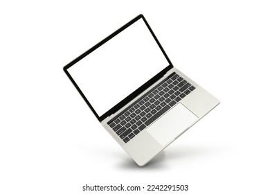 Desktop computer macbook laptop, 3d realistic rendering screen mockup on white background. Perspective, top, front and back laptop view