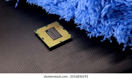 Desktop computer processor on black background close-up
