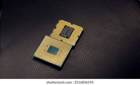 Desktop computer processor on black background close-up