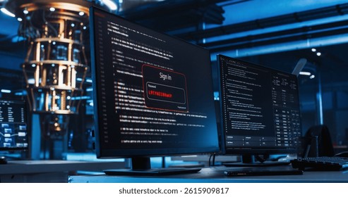 Pantalla de la computadora de escritorio que muestra cómo una computadora cuántica está protegiendo los datos personales y financieros de los piratas informáticos. Centro Tecnológico de Investigación en Ciberseguridad Prueba de Inteligencia Artificial