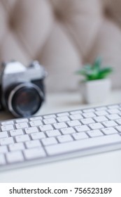 Desktop with journal and camera
