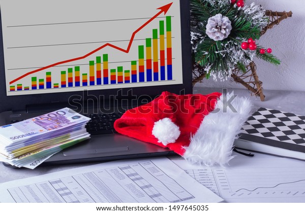 Desktop Laptop Charts Santa Hat Christmas Stock Photo Edit Now