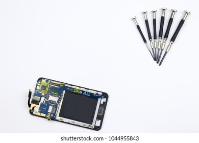 Desktop With Tools. Tester, Multimeter, Screwdrivers, Soldering Iron.