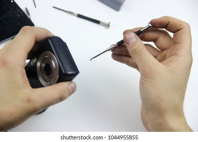 Desktop With Tools. Tester, Multimeter, Screwdrivers, Soldering Iron.