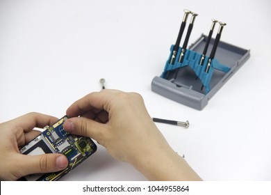 Desktop With Tools. Tester, Multimeter, Screwdrivers, Soldering Iron.