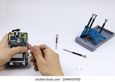 Desktop With Tools. Tester, Multimeter, Screwdrivers, Soldering Iron.