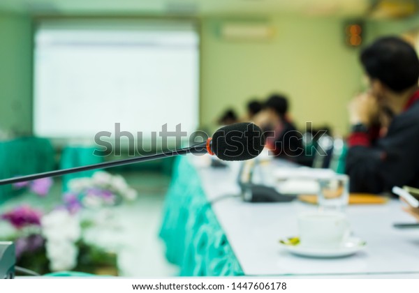 Desktop Wireless Conference Microphones Blurry Business Stock