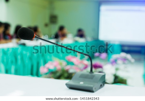 Desktop Wireless Conference Microphones Blurry Business Stock