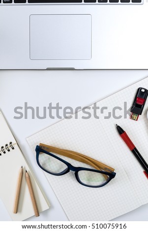 Desktop work space in the topview, modern office mock up for creative designer concept.  