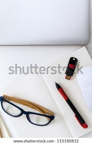 Desktop work space in the topview, modern office mock up for creative designer concept.  