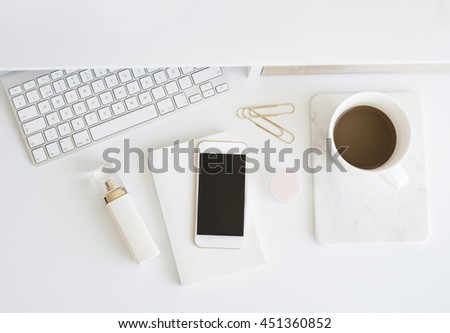 Desktop office mix, computer and mobile