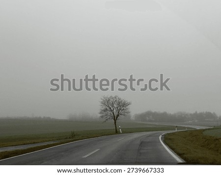 Desolate winding road in a post-apocalyptic landscape