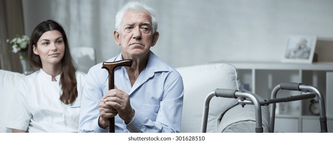 Despair senior man living in rest home