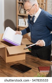 Desperate Elderly Businessman Leaving His Workplace