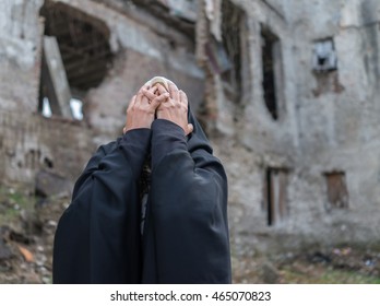 Desperate Syrian Woman In Destroyed City