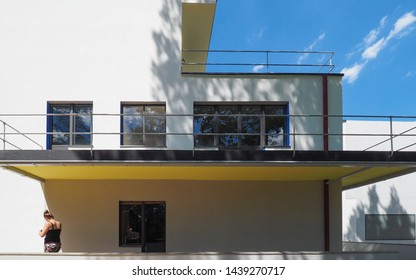 DESSAU, GERMANY - CIRCA JUNE 2019: Bauhaus masters houses designed in 1925 for Walter Gropius, Laszlo Moholy Nagy, Lyonel Feininger, Georg Muche, Oskar Schlemmer, Wassily Kandinsky and Paul Klee