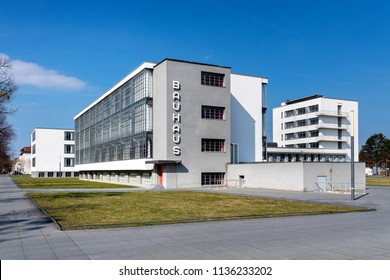 DESSAU, GERMANY - MARCH 30, 2018: The Bauhaus art school iconic building designed by architect Walter Gropius in 1925 is a listed masterpiece of modern architecture