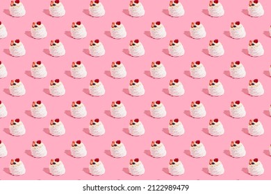 Dessert Anna Pavlova Pattern Print Pink Background. High Quality Photo