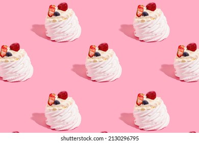 Dessert Anna Pavlova Pattern Print Pink Background. High Quality Photo