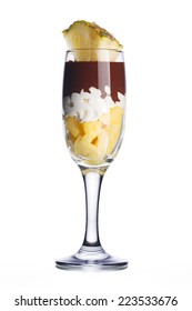 Dessert With Chocolate Decorated With Pineapple Slice. Sweet Food. Parfait