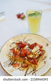 Dessert With Lemon-flavored Drink In The Summer Inside A Restaurant In Istanbul