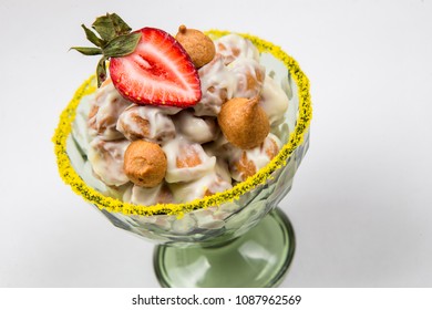 Dessert on white table