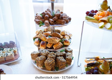 Dessert table with cake and candy on a wedding day