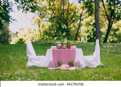 Dessert Table With Tea Decorated For A Kids Outdoor Party