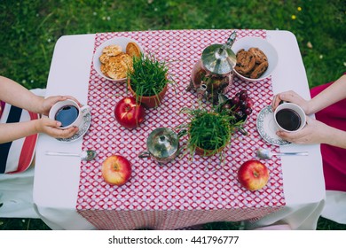 Dessert Table With Tea Decorated For A Kids Outdoor Party