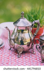 Dessert Table With Tea Decorated For A Kids Outdoor Party