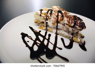 Dessert Tiramisu With Fruit Peach And Banana