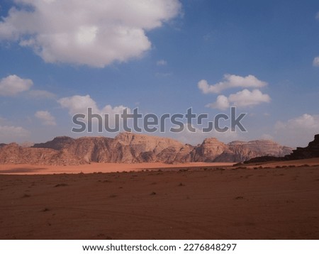Dessert in Wadi Rum Jordan with moutain and camels 
