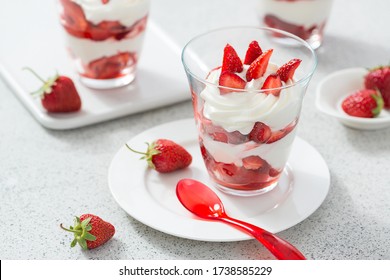 Dessert Of Whipped Cream And Fresh Strawberries.