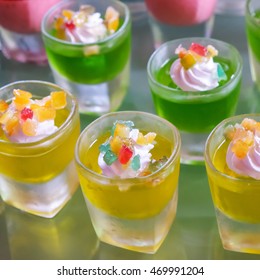 Dessert Yellow And Green Jelly In Cup