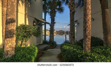 Destin Beach Florida Modern Architecture Rental Homes and Palm Trees