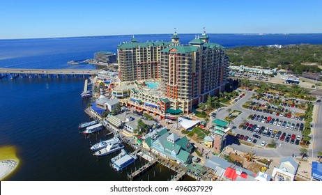Destin Harbor, aerial view of buildings.