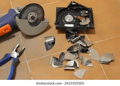Destroing computer hard drive disk, data erasing with tool