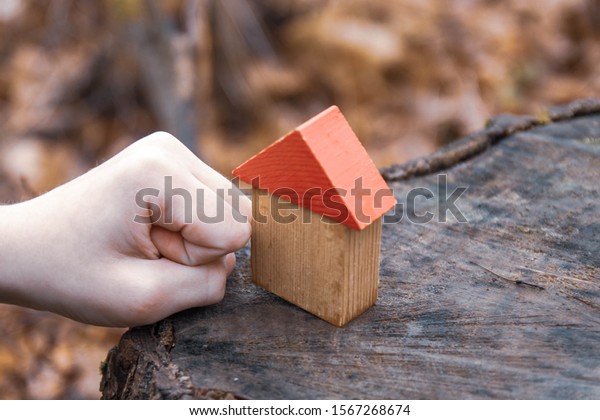 To destroy with the hand,\
fist house out of blocks. To destroy the house, hearth, family. A\
small toy house made of wood with a red roof. The house on the\
stump.