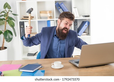 Destroy Laptop. Hateful Job. Bad Computer. Mad Manager. Annoyed User. Slow Internet Connection. Outdated Software. Computer Lag. Lagging System. Hate Office Routine. Man Bearded Crush Computer.