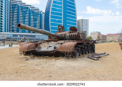 Destroyed Armenian Tank During Karabakh War. Baku - Azerbaijan: 30 July 2021